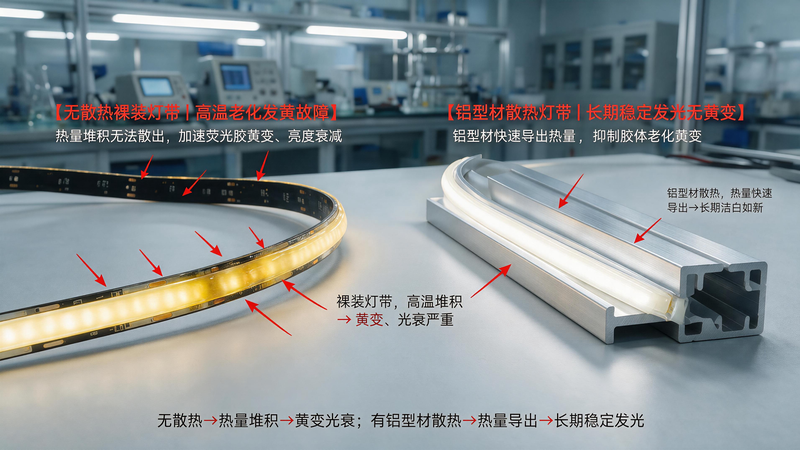 jimeng-2026-07-14-5131-超写实工业实验室实拍图,画面左右分区对照展示两段同型号柔性 COB 灯带,持续通... jimeng-2026-07-14-5131-超写实工业实验室实拍图,画面左右分区对照展示两段同型号柔性 COB 灯带,持续通...