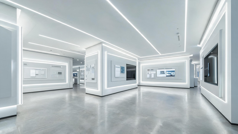 jimeng-2026-07-23-4626-8K 超高清画质,真实展厅实拍质感,现代极简科技风企业展厅实景。天花灯槽、展墙边... jimeng-2026-07-23-4626-8K 超高清画质,真实展厅实拍质感,现代极简科技风企业展厅实景。天花灯槽、展墙边...