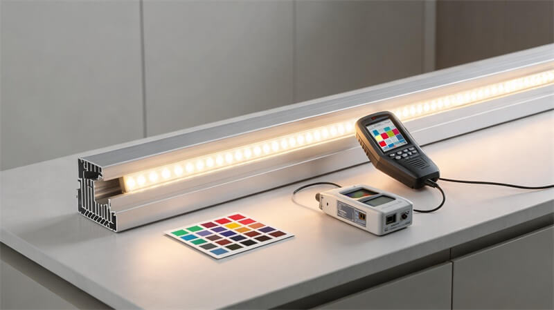 jimeng-2026-09-02-6701-8K超写实COB LED灯带产品与家居应用场景，灯带安装在铝型材内部并持续点亮，...