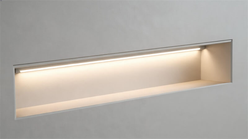 jimeng-2026-09-10-6702-8K超写实背景墙隐藏式COB LED灯带结构特写，现代室内墙面隐藏灯槽，COB灯...